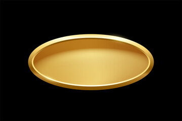 Poster - gold ellipse shape button with frame vector illustration. 3d golden glossy elegant design for empty 