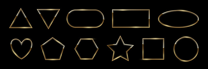 Poster - Gold frames of different geometric shapes, 3d realistic shiny golden border collection