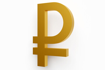 Fototapete - Golden  ruble sign isolated on white background. Income concept. 3D rendering.