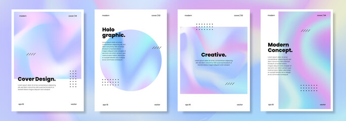 abstract holographic background set. retro 80s, 90s style. colorful holographic posters for book cov