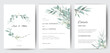 Wedding  invitation minimal greenery leaf template set watercolor art