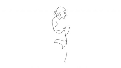 Wall Mural - Self drawing animation of woman body. Continuous line of female figure in lingerie. Abstract drawing by hand.