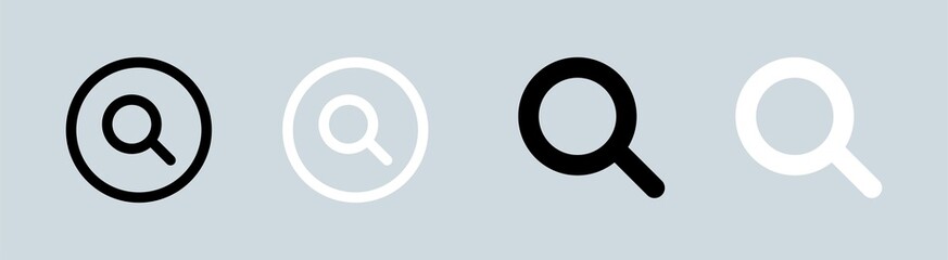 Poster - Search magnifying glass flat icon for apps and websites in black and white colors.