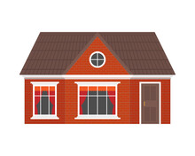 Single Storey Red Brick House. Icon, Vector Style, Flat Style
