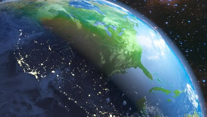 Wall Mural - space view of the united states of america on a rotating earth. 3d render. elements of this image fu