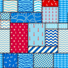 Poster - Patchwork seamless pattern in marine style. Art seamless background.