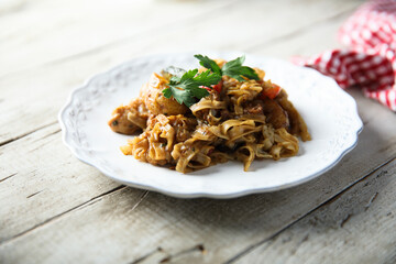 Canvas Print - Wok noodles with chili and potato