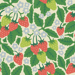 Vector strawberry and flowers illustration seamless repeat pattern fashion and home decor print fabric digital artwork