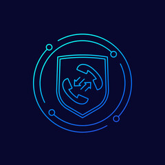 Sticker - Secure phone call icon with a shield, linear design