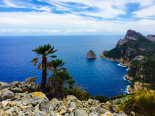 View From The Top Of Cliffside Near The Coast In Mallorca, Spain.