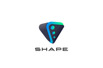 Fototapete - triangle logo 3d pyramid design vector template. digital metaverse nft style logotype icon. letter v
