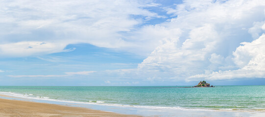 Wall Mural - tropical beach and sea in sunny day with small island