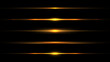 Set of elements horizontal glowing light ray effect isolated on black background
