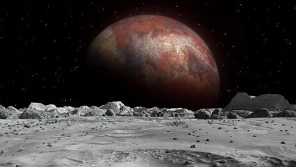 Wall Mural - footage of a planet in an outer space seen from the moon with small rocks