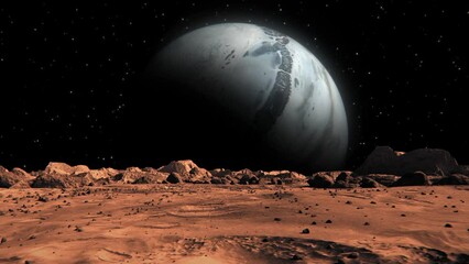 Wall Mural - footage of a space planet seen from mars with small rocks and red sand