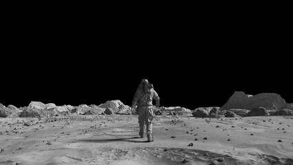 Wall Mural - footage of a brave astronaut in a suit confidently walking on the moon