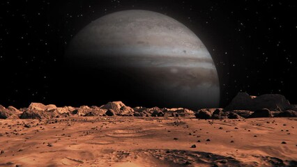 Wall Mural - footage of jupiter seen from mars with small rocks and red sand
