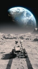 Wall Mural - footage of nasa's mars rover traveling across the surface of the moon toward earth