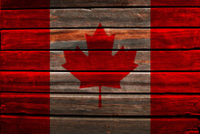 Flag Of Canada On A Wood Wall Background