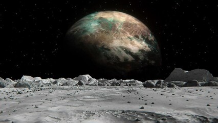 Wall Mural - footage of a space planet seen from the moon with small rocks