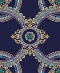 Poster - Vertical seamless oriental ornament pattern on blue background