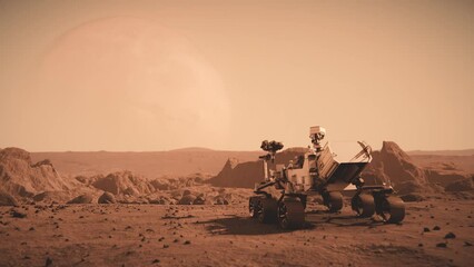 Wall Mural - footage of nasa's mars rover traveling across the surface of a planet toward mars