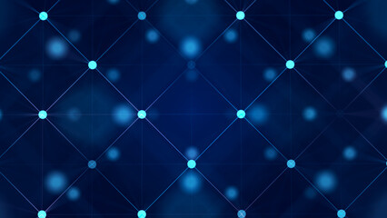 Fototapete - Digital blockchain concept. Data storage in separate cells. Abstract background with dots and connection lines. 3D .