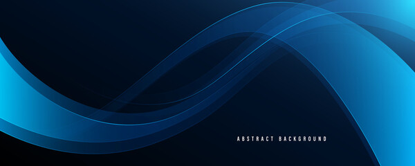 Abstract shiny blue wave on dark background. Modern flowing wave design element. Technology science concept. Suit for presentation, banner, flyer, poster, brochure, website. Vector illustration