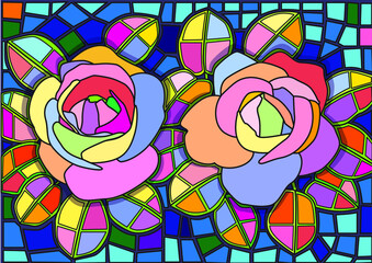 Wall Mural - rose flower colorful stained glass background illustration vector
