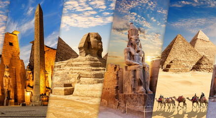 Wall Mural - Luxor and Giza views in one collage of Egypt