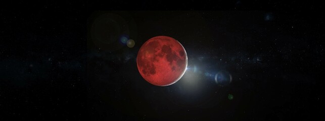 Wall Mural - moon eclipse panoramic view 3d illustration concept