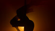 © stockbusters - Silhouette woman performing poledance in spotlight. Girl dancing seductive.