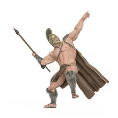 ancient warrior in throwing the spear front view