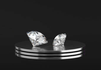 Poster - Round diamonds placed on black background 3d rendering