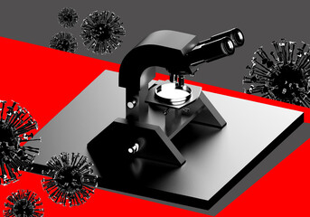 Poster - virus research. science of virology. microscope and bacteria viruses. examining bacteria under micro