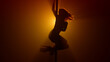 © stockbusters - Silhouette woman pole dancing emotionally on nightclub. Lady spinning seductive