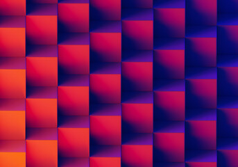 Poster - Geometric wallpaper. Cubes of different colors. Three-dimensional wallpaper in red shades. Desktop wallpaper. Geometric modern design. Abstract ornament. Cubes are arranged in ladder. 3d rendering.