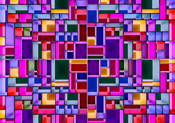 Poster - Abstract wallpaper. Rainbow blocks top view. Geometric wallpaper with architectural elements. Architectural wallpaper symbolizing walls. Backdrop for construction advertising. 3d rendering.