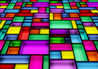 Poster - Texture of stained glass window. Rainbow texture render. Multicolored stained glass window close up. Pattern of glass pieces of different colors. Stained glass pattern in vintage style. 3d image.
