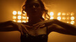 © stockbusters - Beautiful lady dancing sexually in night club closeup. Sexy girl touching hair.
