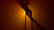 Girl dancing erotic dance at nightclub spotlight. Fit woman practicing poledance
