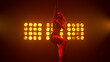© stockbusters - Hot woman pole dancing in front spotlights night club. Lady doing erotic moves.