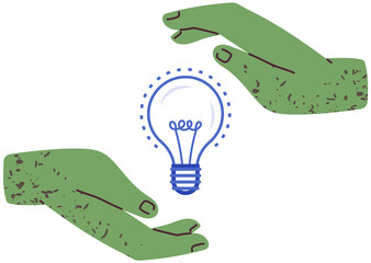 Poster - hands holding light bulb, electricity sign isolated on white background. symbol of new idea, creativ