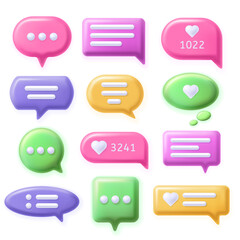 Poster - speech 3d bubbles. talk message buttons, text chat app elements and dialog messages shapes vector ic