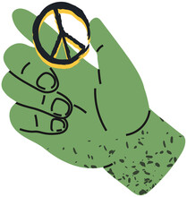Sign Pacifism, Peace Symbol, Cross World In Human Hand. Pacific, International Symbol Of Peace, Disarmament, Anti-war And Anti-nuclear Movement. Person Holding Icon, Sign In Hand Vector Illustration
