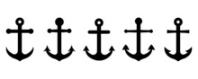 Anchor Vector Icon Set On White Background. Black Silhouette With Marine Anchors. Symbol Pirates.