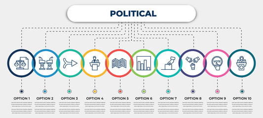 Poster - vector infographic template with icons and 10 options or steps. infographic for political concept. included political balance, debate, merging, political speech, leaflet, poll, ballot, unity,
