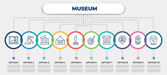 Wall Mural - vector infographic template with icons and 10 options or steps. infographic for museum concept. included still life, geological, relics, open, statue, painting, antique column, museum map,