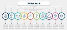 Vector Infographic Template With Icons And 10 Options Or Steps. Infographic For Fairy Tale Concept. Included Curupira, Hero, Narwhal, Genie, Ghost, Seahorses, Little Red Riding Hood, Drawbridge,