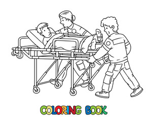 Wall Mural - Paramedics take the patient to the ambulance. Coloring book